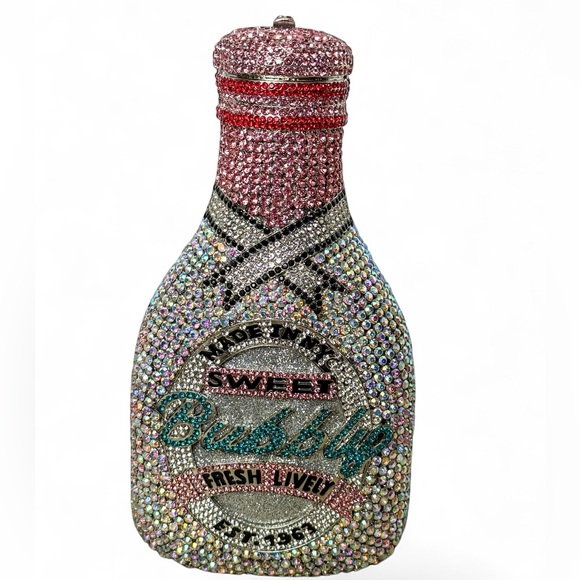 unknown Handbags - Champagne Bottle Rhinestone Encrusted Clutch w/ Chain – Sweet Bubbly Edition